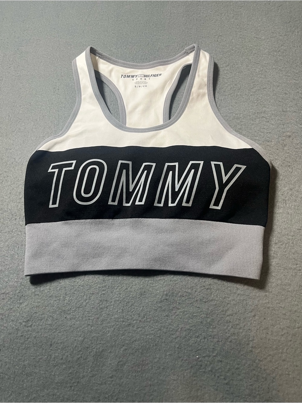 Tommy Hilfiger White and Gray Logo Sports Bra